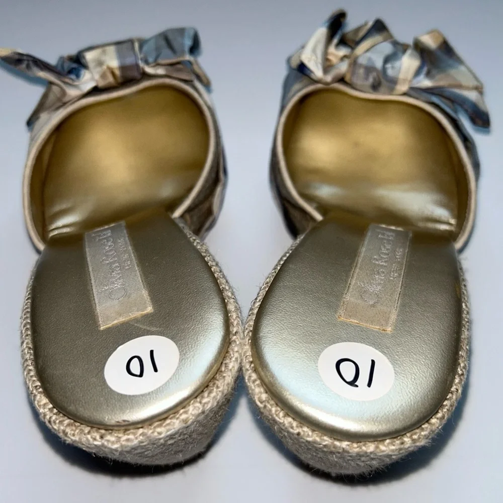 Olivia Rose Tal Peep‎ Toe Mule Pumps Block Heel Plaid Bow